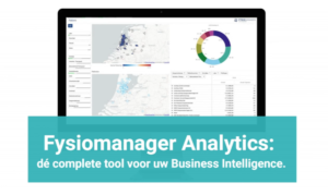 Afbeelding van een computerscherm met de tekst "Fysiomanager Analytics , de complete tool voor uw business intelligence".